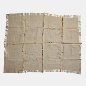 Vintage Floral Embroidered Satin Trim Baby Blanket 27x35 Cottagecore Shabby Chic